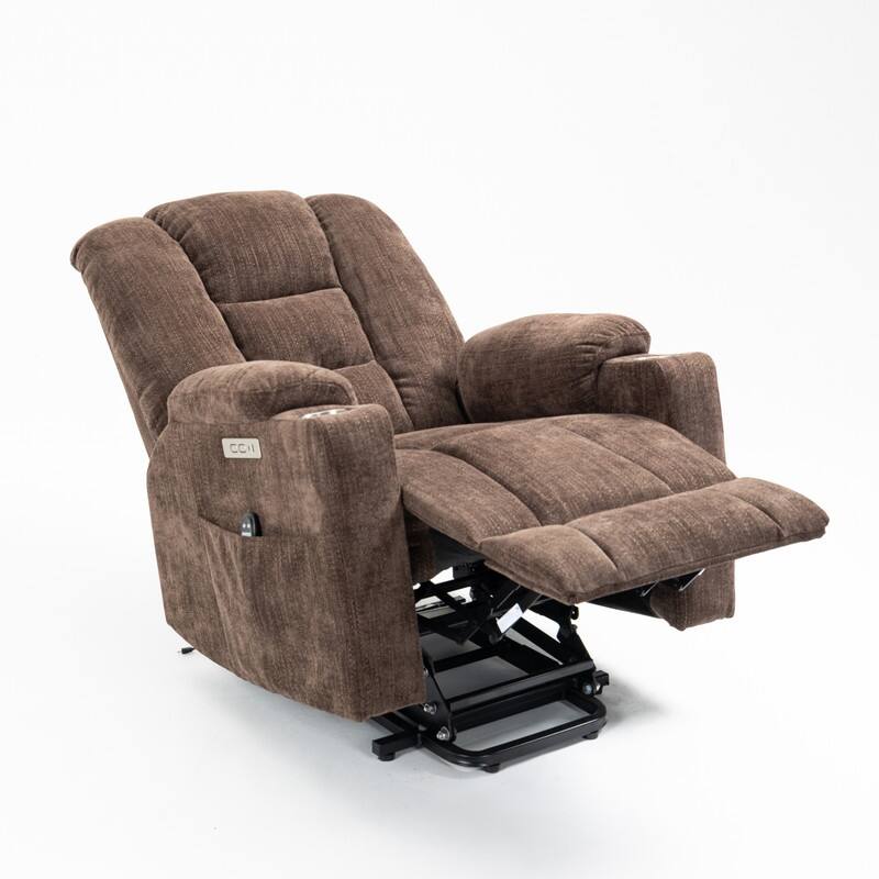 Overstuffed Large Power Lift Recliner with Massage and Heating for Elderly,2 Cup Holders and USB Ports