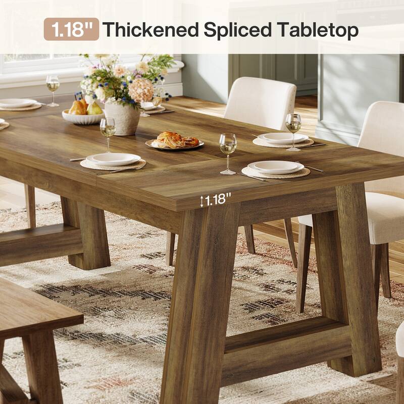 Long Dining Table Wooden Kitchen Table with Sturdy Legs for 6-8