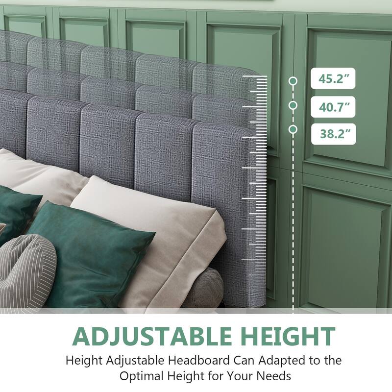 Twin Bed Frame Upholstered Platform with Headboard and Strong Wooden Slats,No Box Spring Needed, Easy Assembly