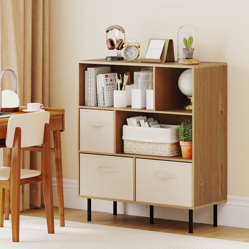 Costway 6-Cube Bookshelf with 3 Removable Folding Fabric Drawers Metal - See Details