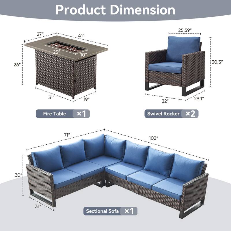 Gymojoy L-Shaped Outdoor Corner Sectional Sofa 6-seats Couch Conversation Set