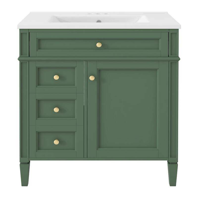 30"Bathroom Vanity with Top Sink, Bathroom Storage Cabinet with 2 Drawers and a Tip-out Drawer, Single Sink Bathroom Vanity