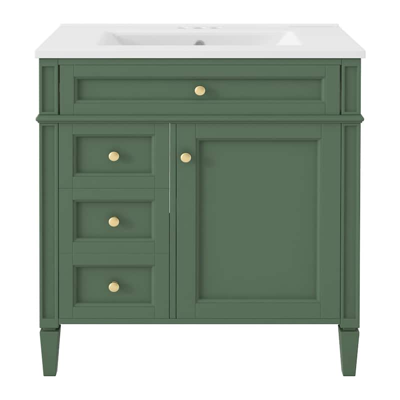 Bathroom Vanity with Top Sink, Wooden Undermount Bathroom Sink Cabinet, Single Basin Vanity Set with a Tip-Out Drawer & Shelves