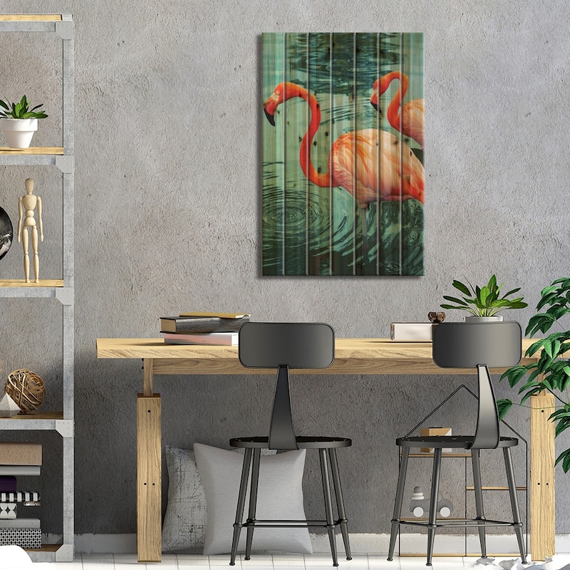 Flamingo Print On Wood by Honeymoon Hotel - Multi-Color