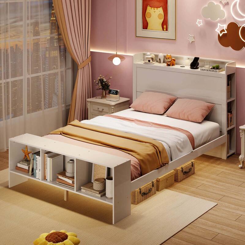 Costway Twin/Full Size Bed Frame with Storage Headboard & Footboard