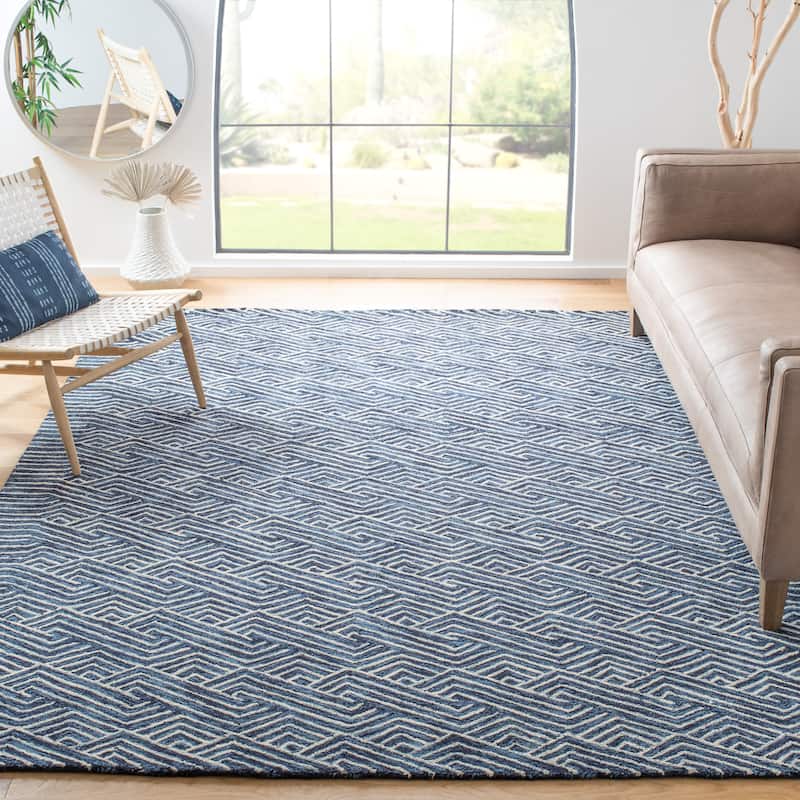 SAFAVIEH Handmade Micro-Loop Firica Modern Wool Rug - 10' x 14' - Dark Blue/Ivory