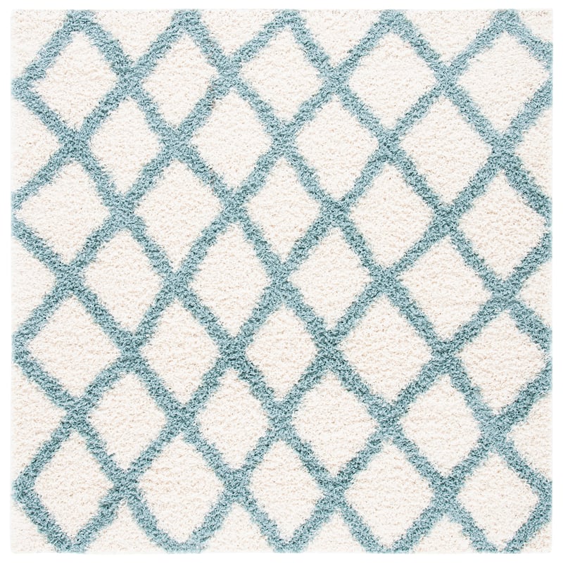SAFAVIEH Dallas Shag Teja Trellis 1.5-inch Thick Rug - 6' Square - Ivory/Seafoam