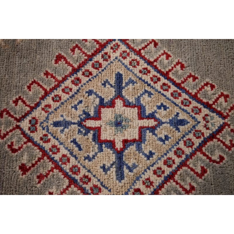 Geometric Kazak Runner Rug Handmade Hallway Wool Carpet - 2'8" x 19'5"