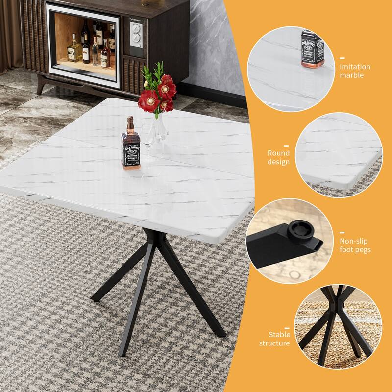 Square Dining Table, Mid Century Modern Square Dining Table for 4-6 Person, Coffee Table for Kitchen Dining Room, Office - White