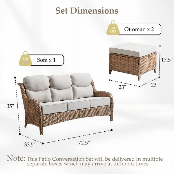dimension image slide 62 of 75, Outdoor Patio Sofa Swivel Chair with 6-Inch Thick Cushions Set