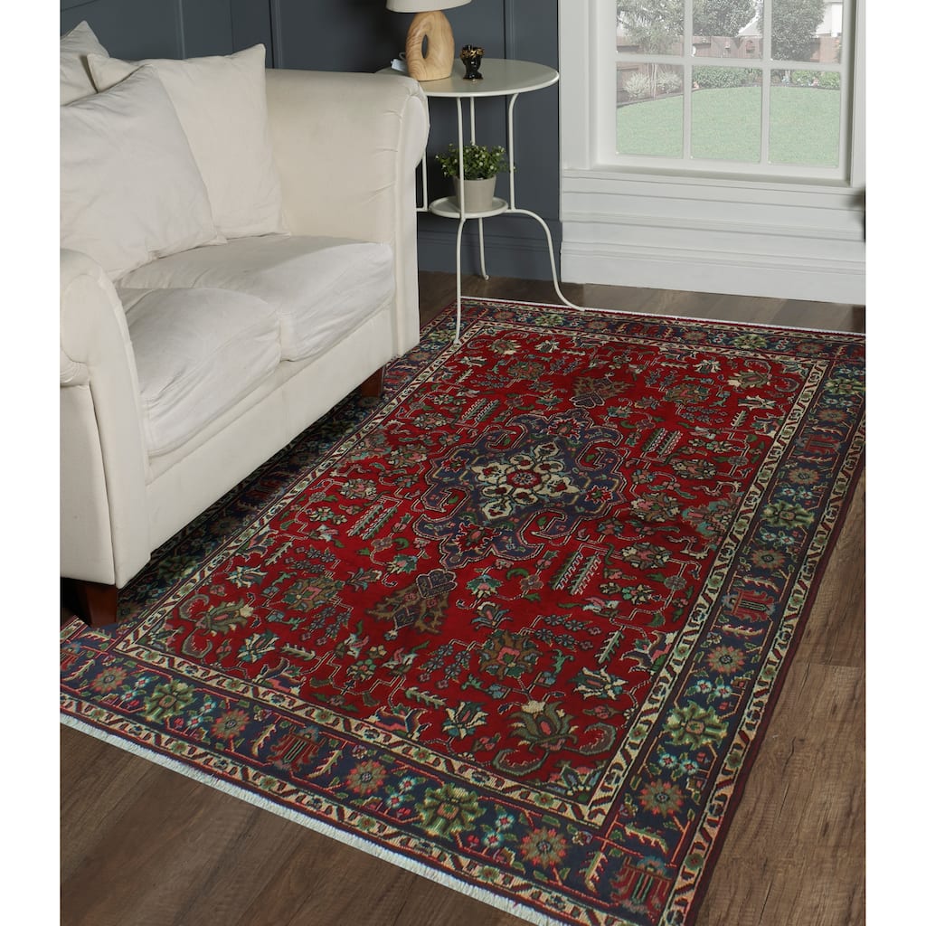 Semi Antique Morena Red/Ink Blue Rug - 4'8" x 6'6"