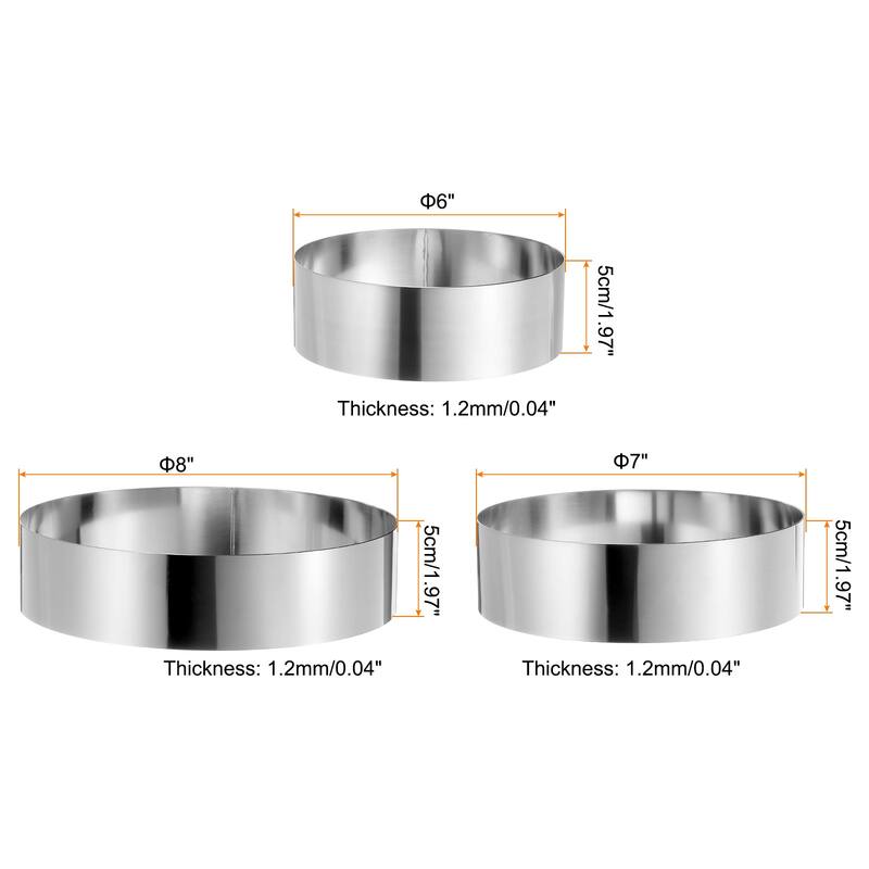 Round Cake Ring Stainless Steel Pastry Mousse Dessert Ring - 6/7/8 Inch