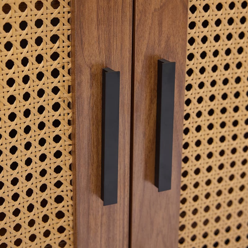 Mid-Century Modern Rattan Sideboard Storage Accent Cabinet with 2 Door