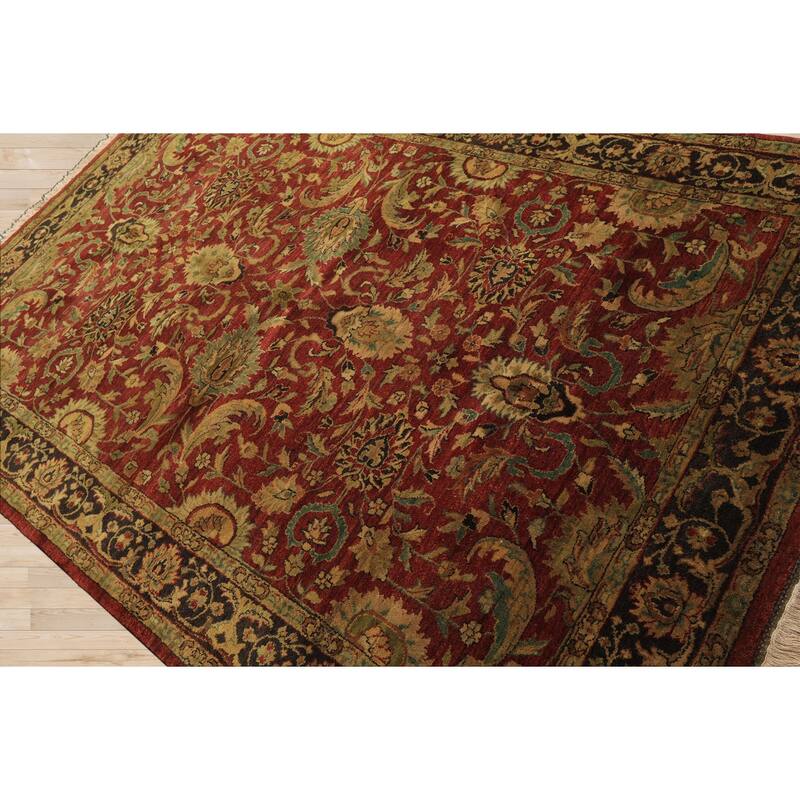 6'1''x9 Hand Knotted Wool Rust Agra Traditional Botanical Plush Pile Vintage Rug - 6' 1'' x 9'