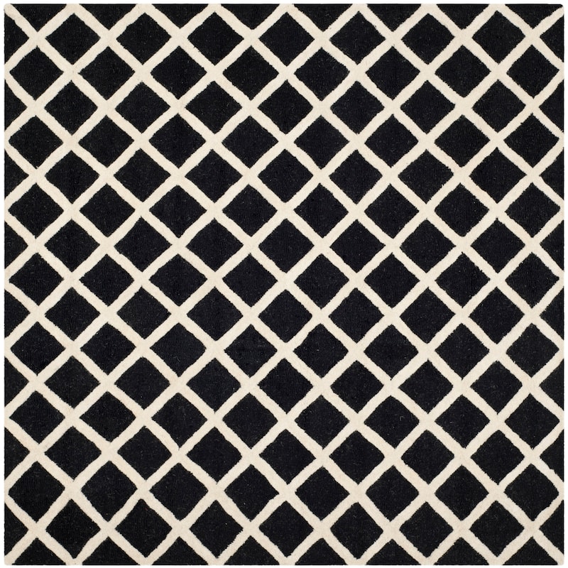 SAFAVIEH, Handmade Cambridge Siire Moroccan Trellis Wool Rug - 8' Square - Black/Ivory