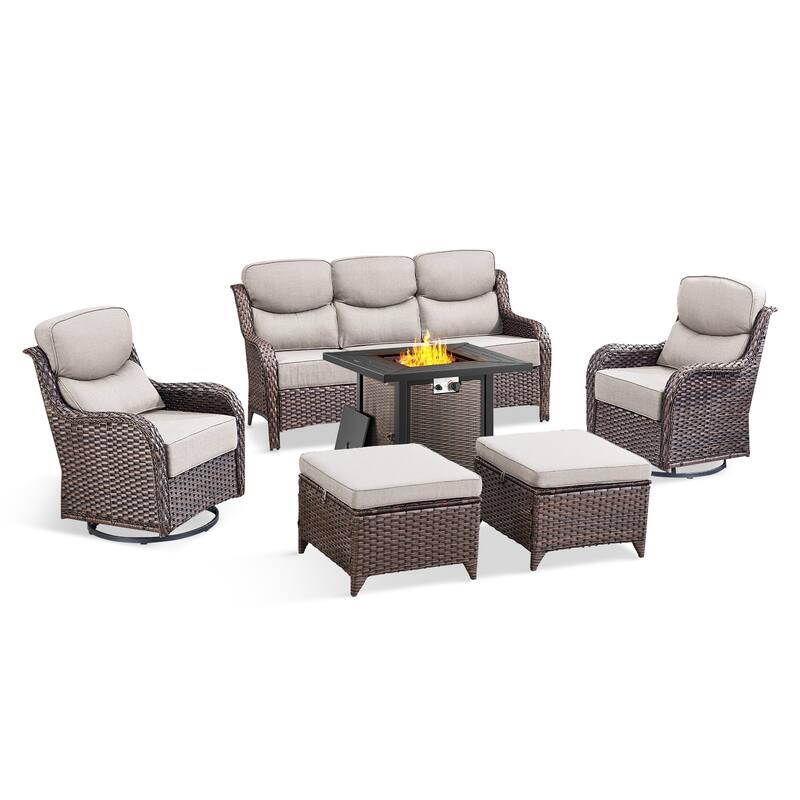 Pocassy 30 Inch Fire Pit Table with Sofa Swivel Chair Set