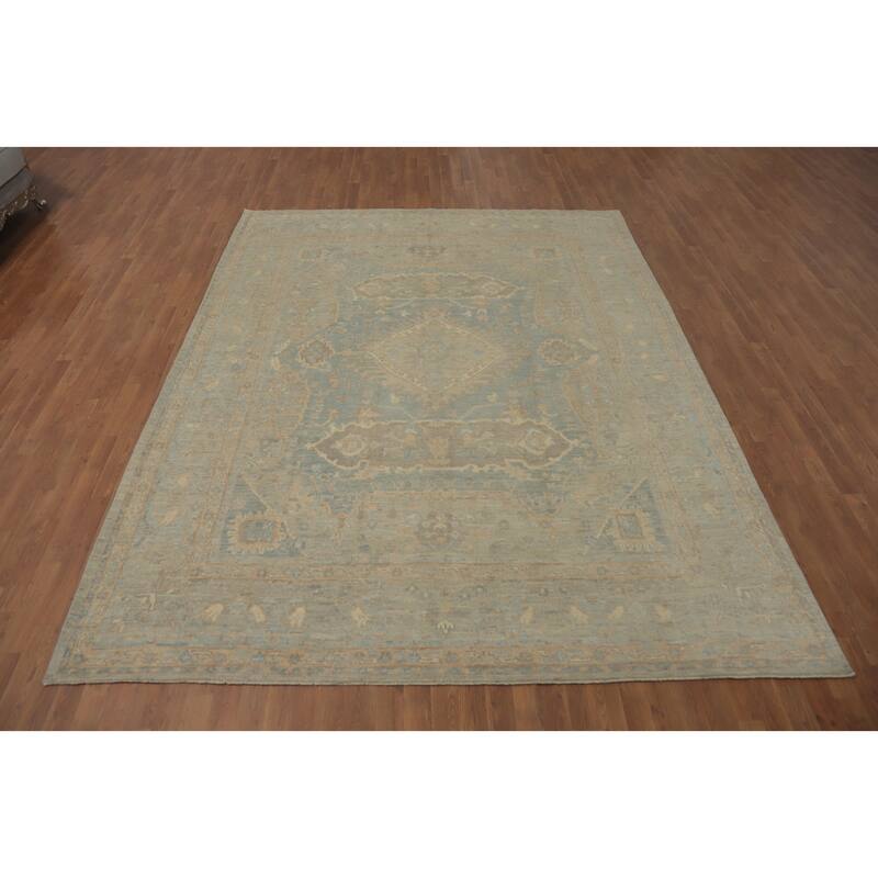 Vegetable Dye Wool Oushak Turkish Area Rug, Medallion Geometric Carpet - 10' 8'' X 8' 5''