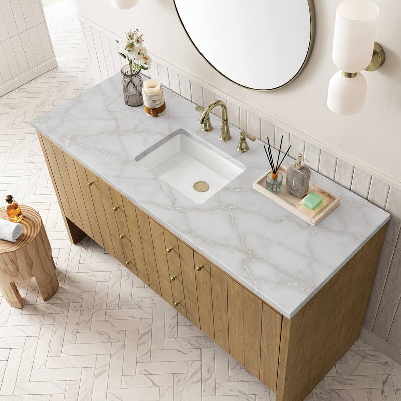 Hudson 60" Single Vanity, Light Natural Oak, FreePower Wireless Charger