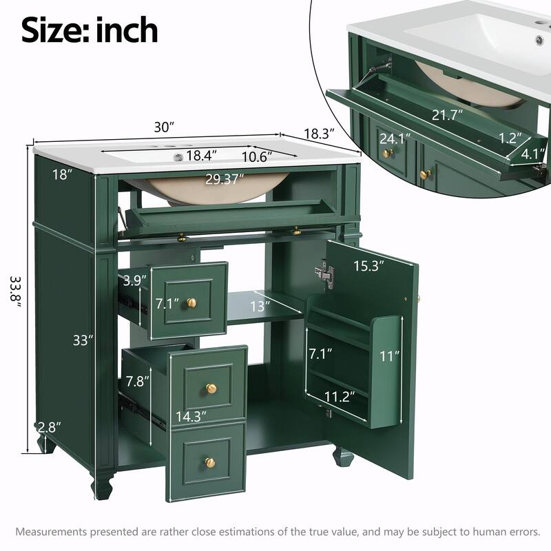 30" Bathroom Vanity Cabinet with Ceramic Sink Basin