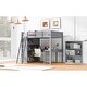 preview thumbnail 20 of 32, Full Size Loft Bed with Desk, Storage Shelves and 2 Sliding Doors, Multifunctional Kids Bed Frame with Ladder and Guardrail
