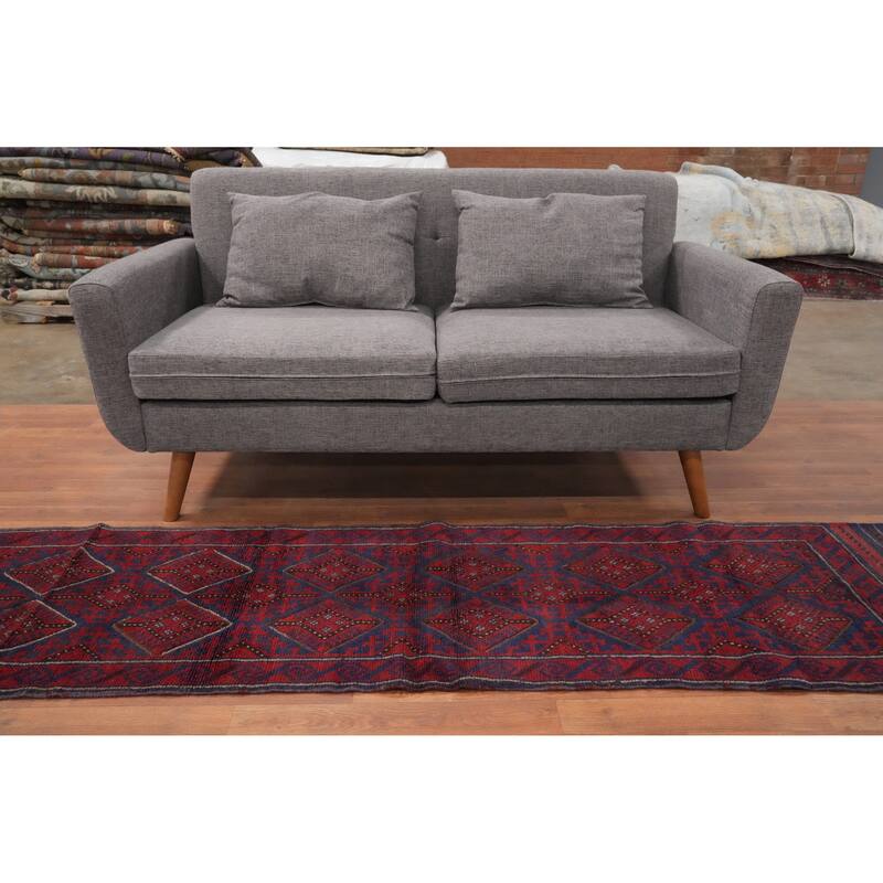 Hand Knotted Oriental 100% Wool Carpet Traditional Tribal Navy Blue & Blues Balouch Runner Rug - 8' 1'' X 2' 0''
