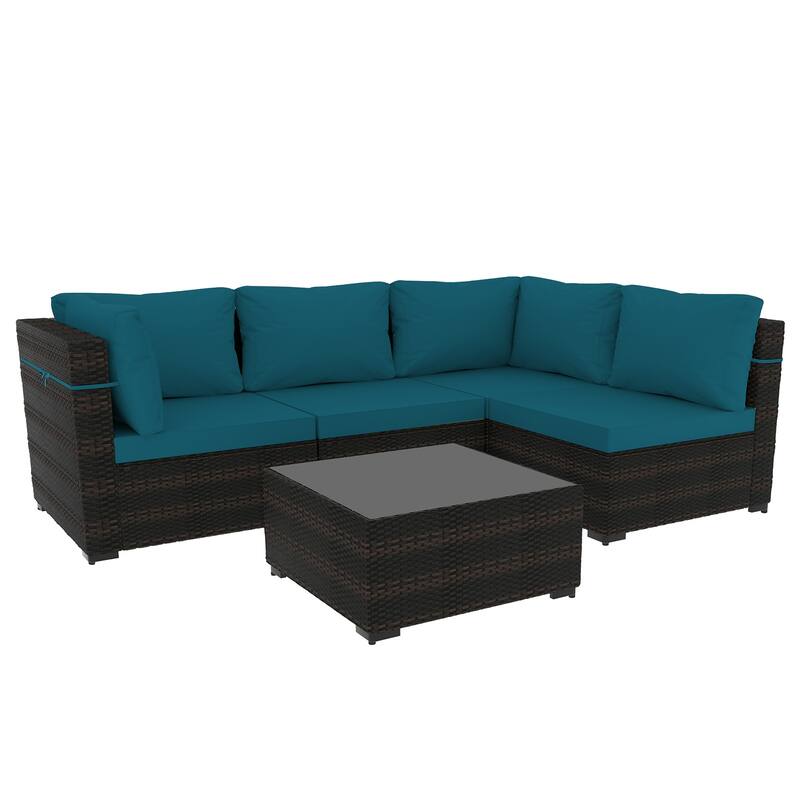 Patio Watcher 5 Pieces Patio Wicker Sectional Sofa Seating Group with Cusions