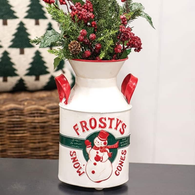 Distressed Metal Milk Can Frostys Snow Cones Christmas Decor