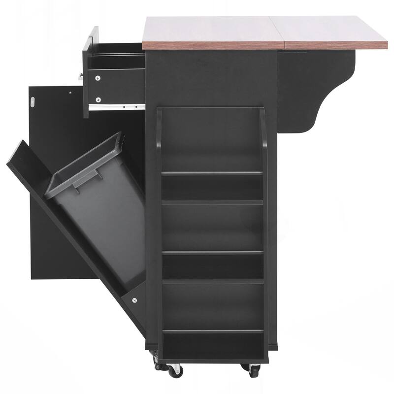 Kitchen Island with Drop Leaf, Kitchen Storage Island with Removable Side Racks, Two Drawers