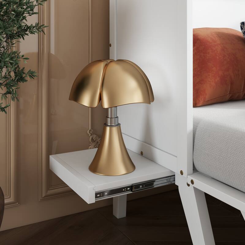 Full Size Murphy Bed with USB Port and Removable Shelves on Each Side, Solid Pine Murphy Cabinet Bed for Home Office