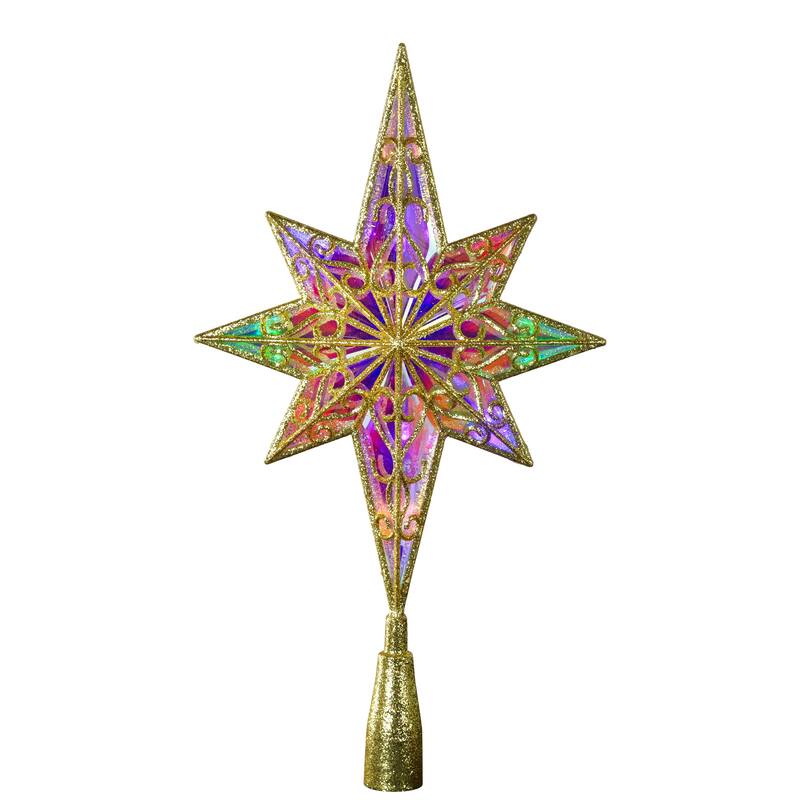 LED Glitter Star of Bethlehem Christmas Tree Topper - 14.5" - Gold - Multi Lights