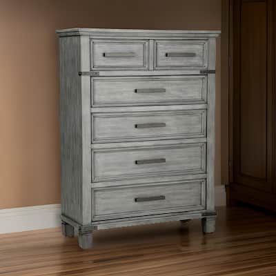 Zac 57 Inch Tall Dresser Chest, 5 Drawers, Metal Accents, Light Gray