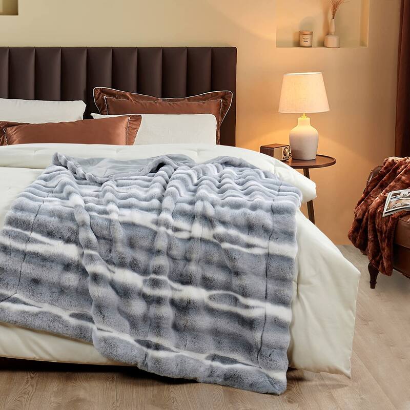Home Soft Things Tip Dying Two Tone FauxFur Throw Thick Fuzzy Blanket