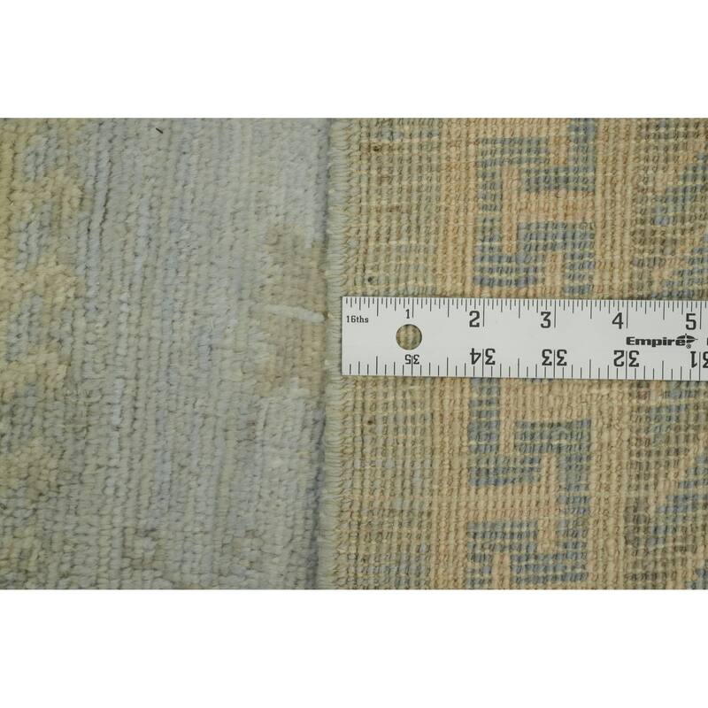 Vegetable Dye Blue Oushak Turkish Area Rug, Floral Geometric Carpet - 10' 7'' X 8' 1''
