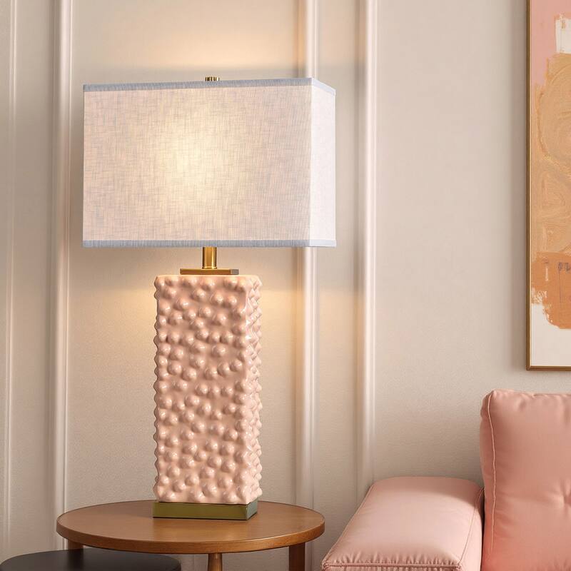 Tamara Day for Stylecraft Edmund Table Lamp - Polished Brass & Pearl Blush - Off-White Shade