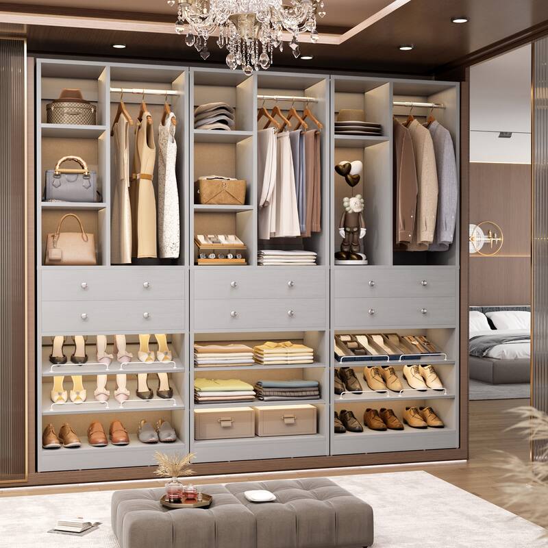 Grimm 28'' Closet Organizer with Shoe Racks and Drawers, Closet System with Hanging Rod and Adjustable Shelves