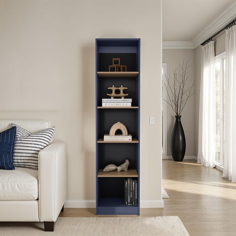Sutton Slim Bookcase with Open Storage and 5 Shelves