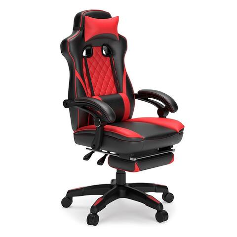 Aria 28 Inch Vegan Faux Leather Gaming Office Swivel Chair, Red, Black