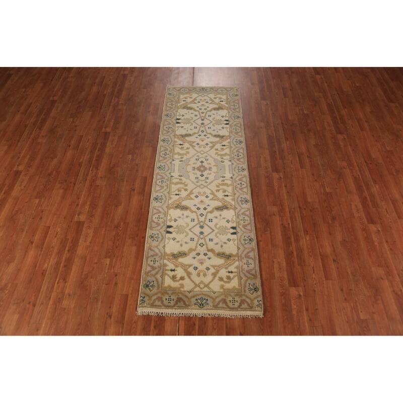 Oushak Style Runner Rug Hand-Knotted Wool Carpet - 2'7"x 7'10"