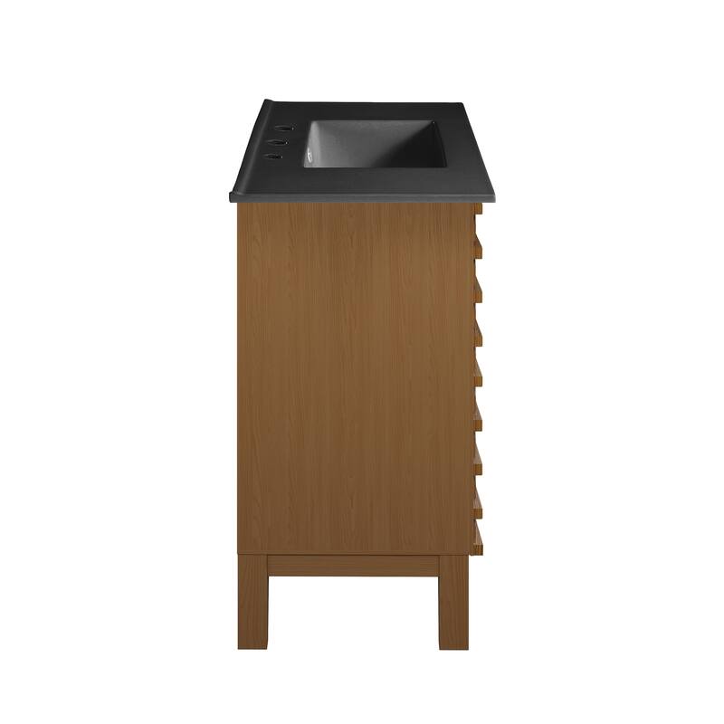 Cascade 36 In. Brown Oak Bathroom Vanity With Black, 3-Hole Ceramic Sink Top