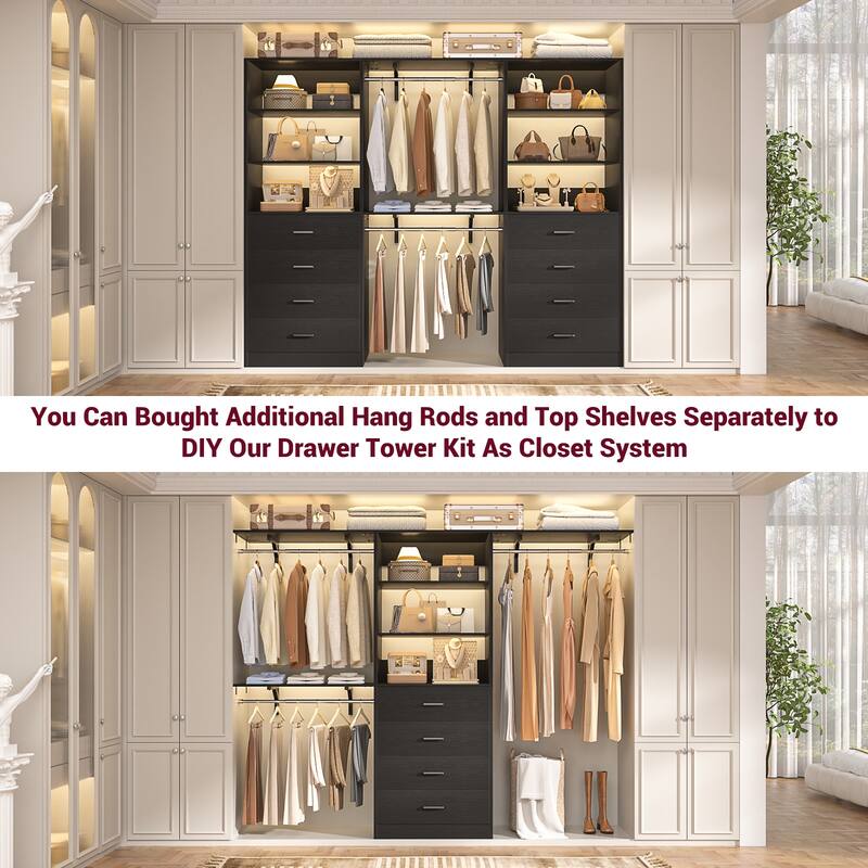 Freestanding Closet Organizer with 4 Drawers and 4 Shelves, Wooden Closet System for Walk-in Closet