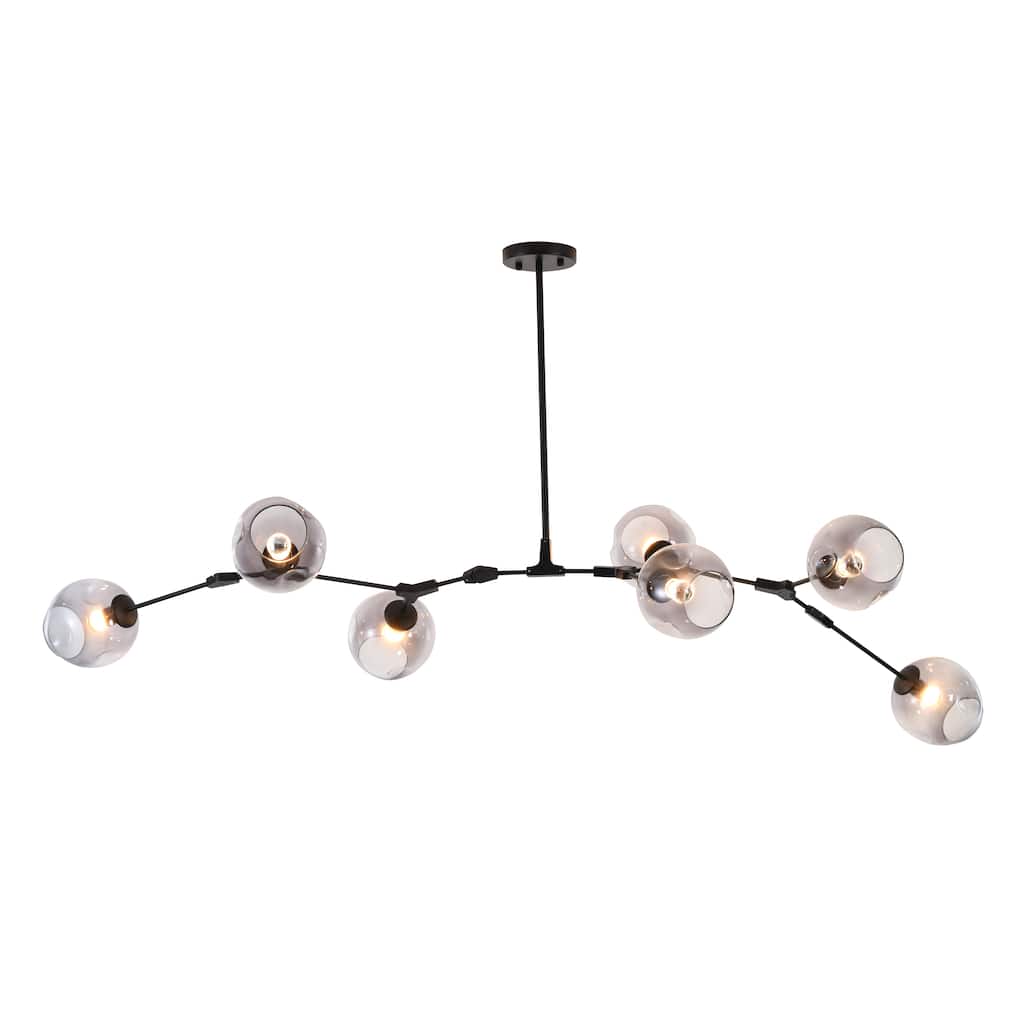 7 Black Metal Chandelier With Smoke Glass Shades