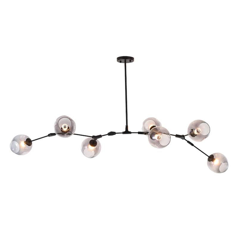 7 Black Metal Chandelier With Smoke Glass Shades