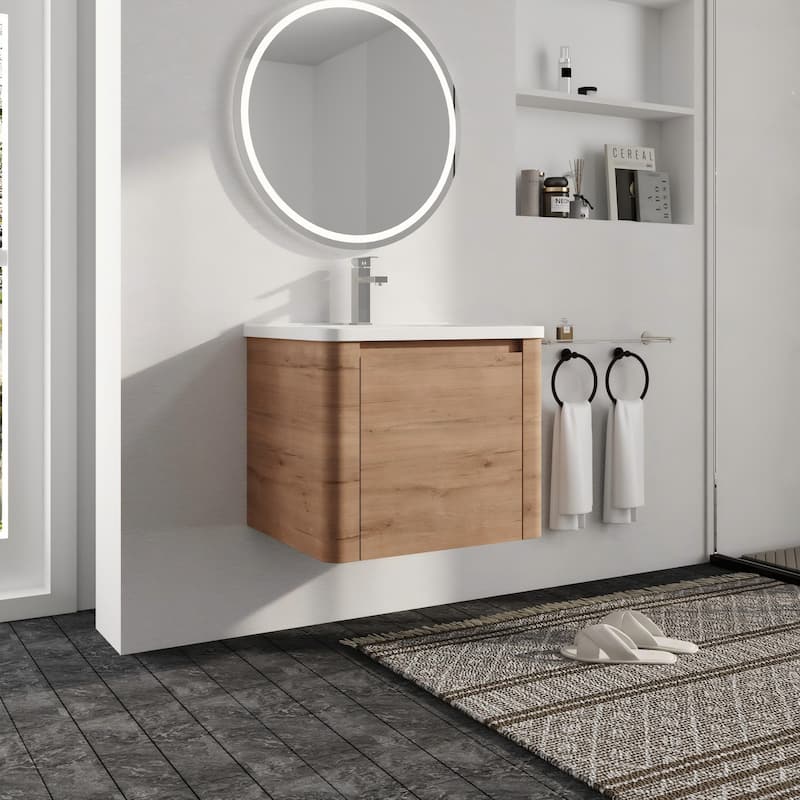 Malwee 24"/36"/48"/60" Floating Bathroom Vanity, Wall Mounted Bathroom Vanity with Ceramic Sink,Soft Close Door and Shelf
