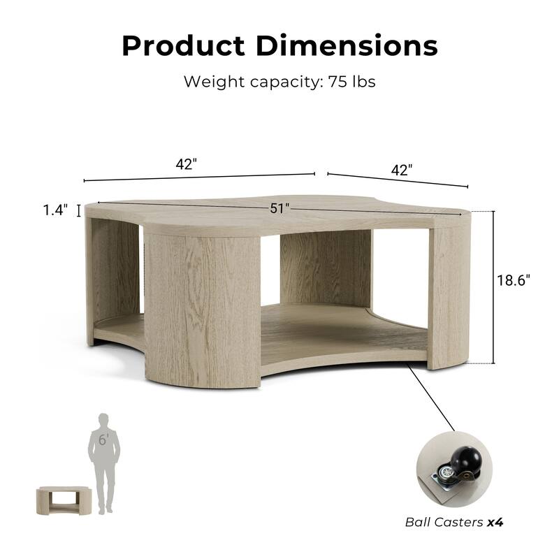 Furniture of America Piez Modern Oak Wooden 1-Shelf Coffee Table with Casters