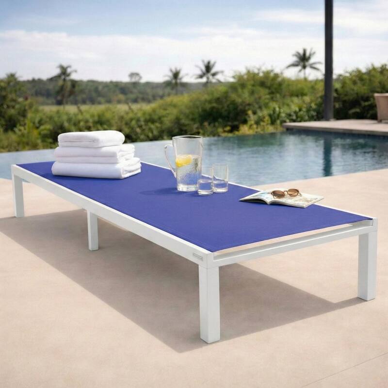 Marlin Outdoor Reclining Aluminum Chaise Lounge Chair with Breathable Mesh Sling Fabric, Non-Slip Foot Pads for Patio & Poolside