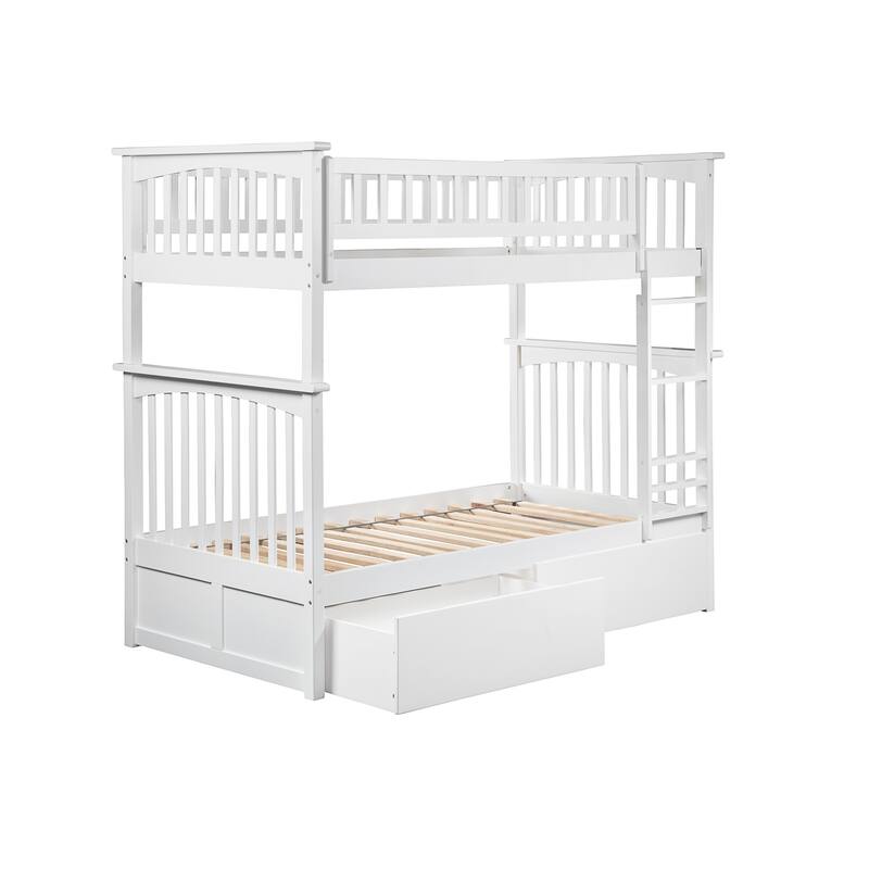AFI Columbia Twin over Twin Size Bunk Bed with Bed Drawers & Charging Station in White