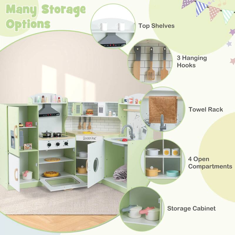 Costway Corner Play Kitchen Toddler Kitchen Playset with Range Hood, - See Details