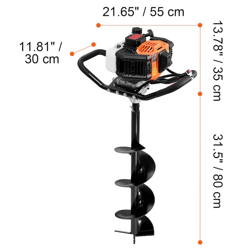 Gas Post Hole Digger 52CC 1450W with 8 inch Drill Bits with1 Extension Rod