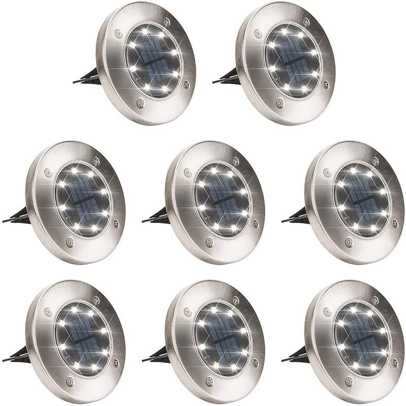 FKHouse 8-pack Sliver Solar Powered Integrated LED Ground Lights