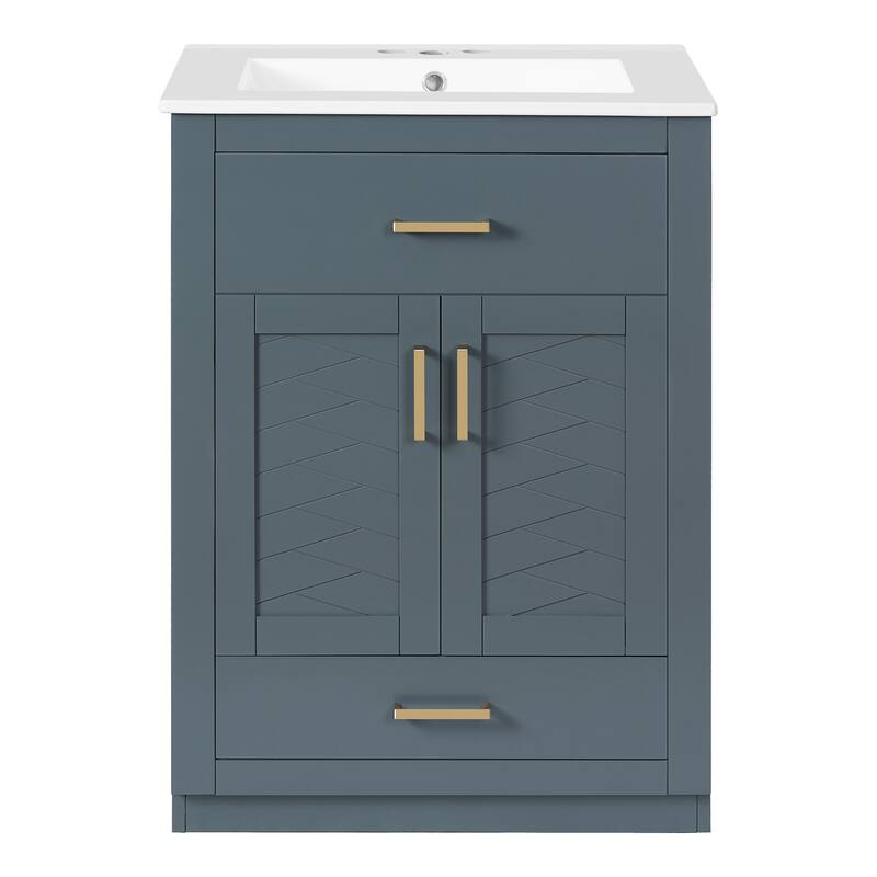 24'' Freestanding Bathroom Vanity with White Integrated Ceramic Sink - 24'' x 18.3'' x 34.5''